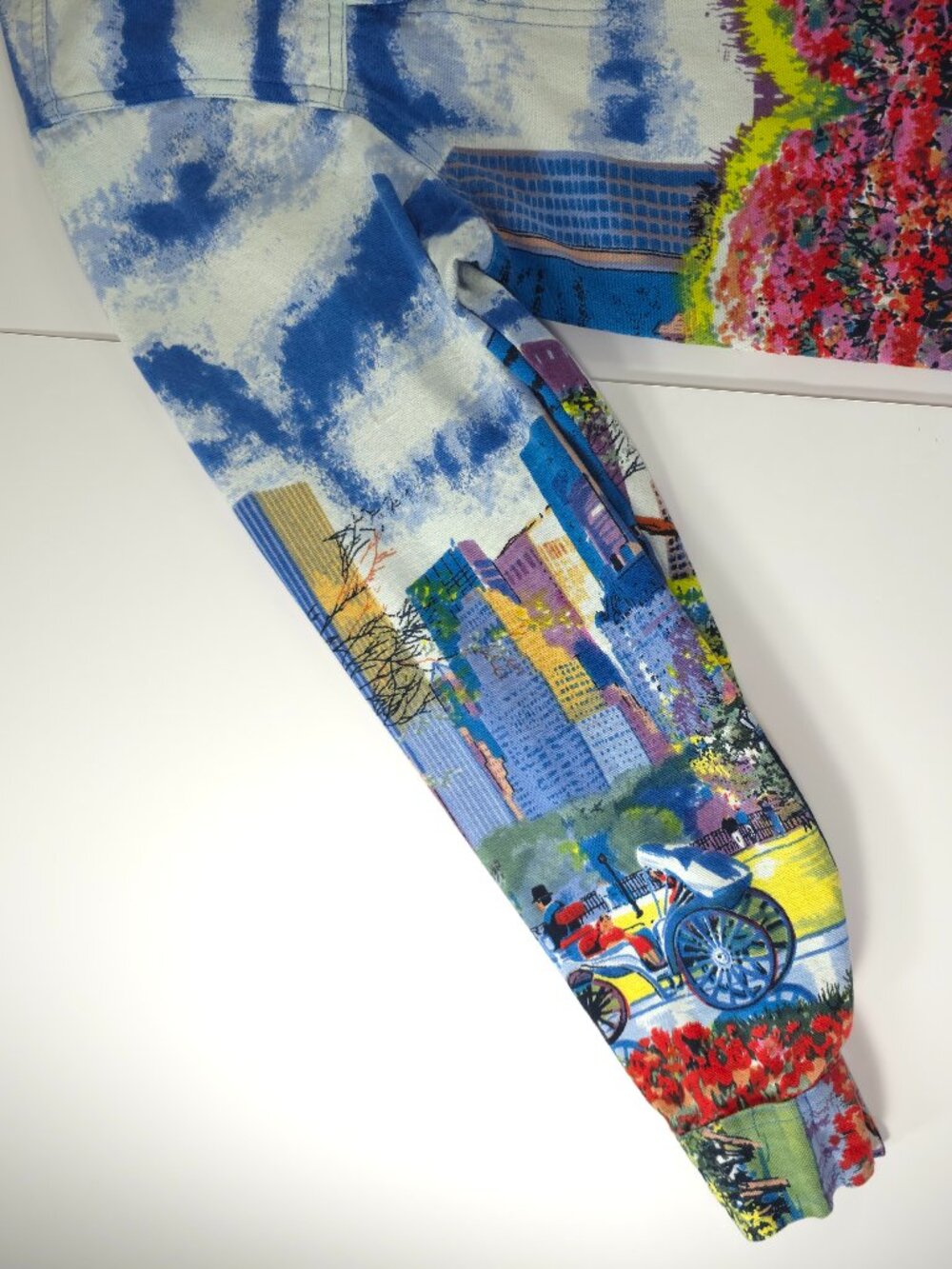 TAKE TWO Colorful Cityscape Denim Jacket WOMENS SIZE LARGE W/POCKETS 100% COTTON - Picture 8 of 16